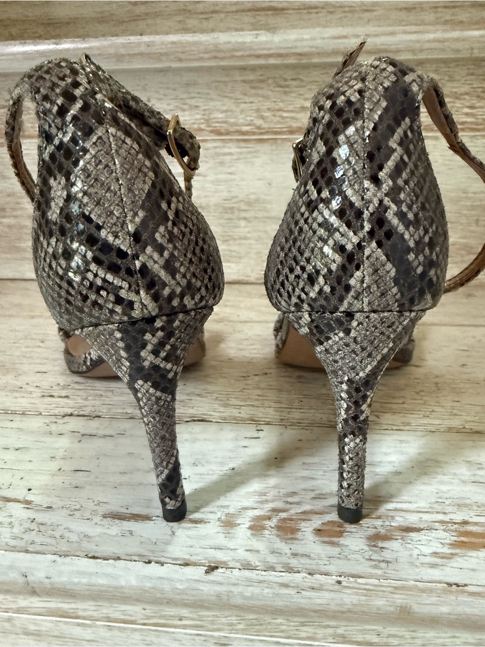 Women's Banana Republic Snake-Print Ankle Strap High Heels - Taupe